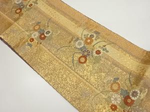 縞に菊・草葉模様織出し袋帯